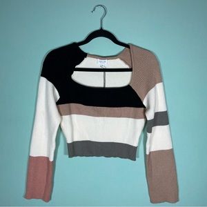 Le Lis Cropped Thick Long Sleeve Multicolored Shirt (Size Large)